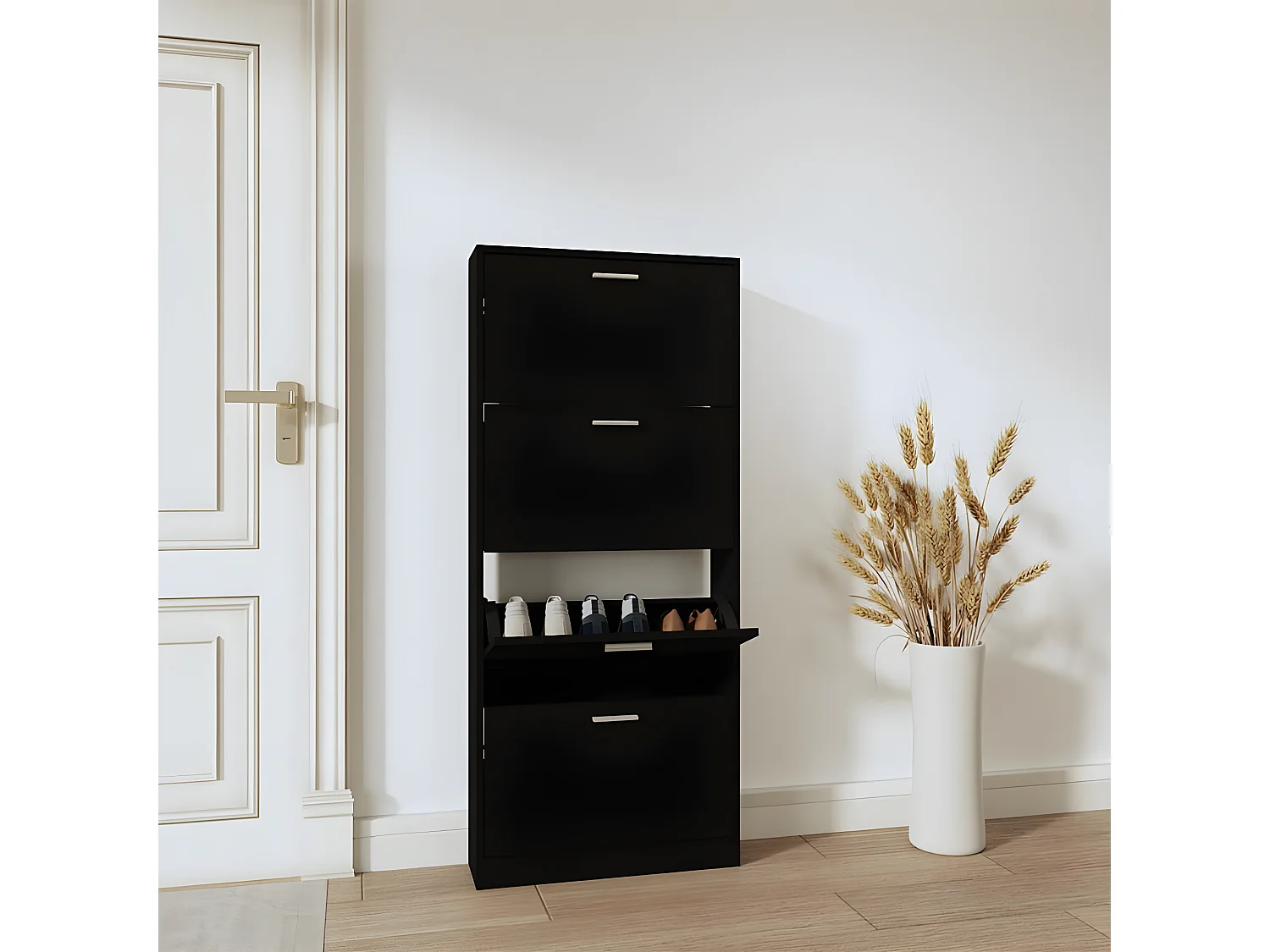 Schoenenkast 59x17x150 cm bewerkt hout zwart NL606333