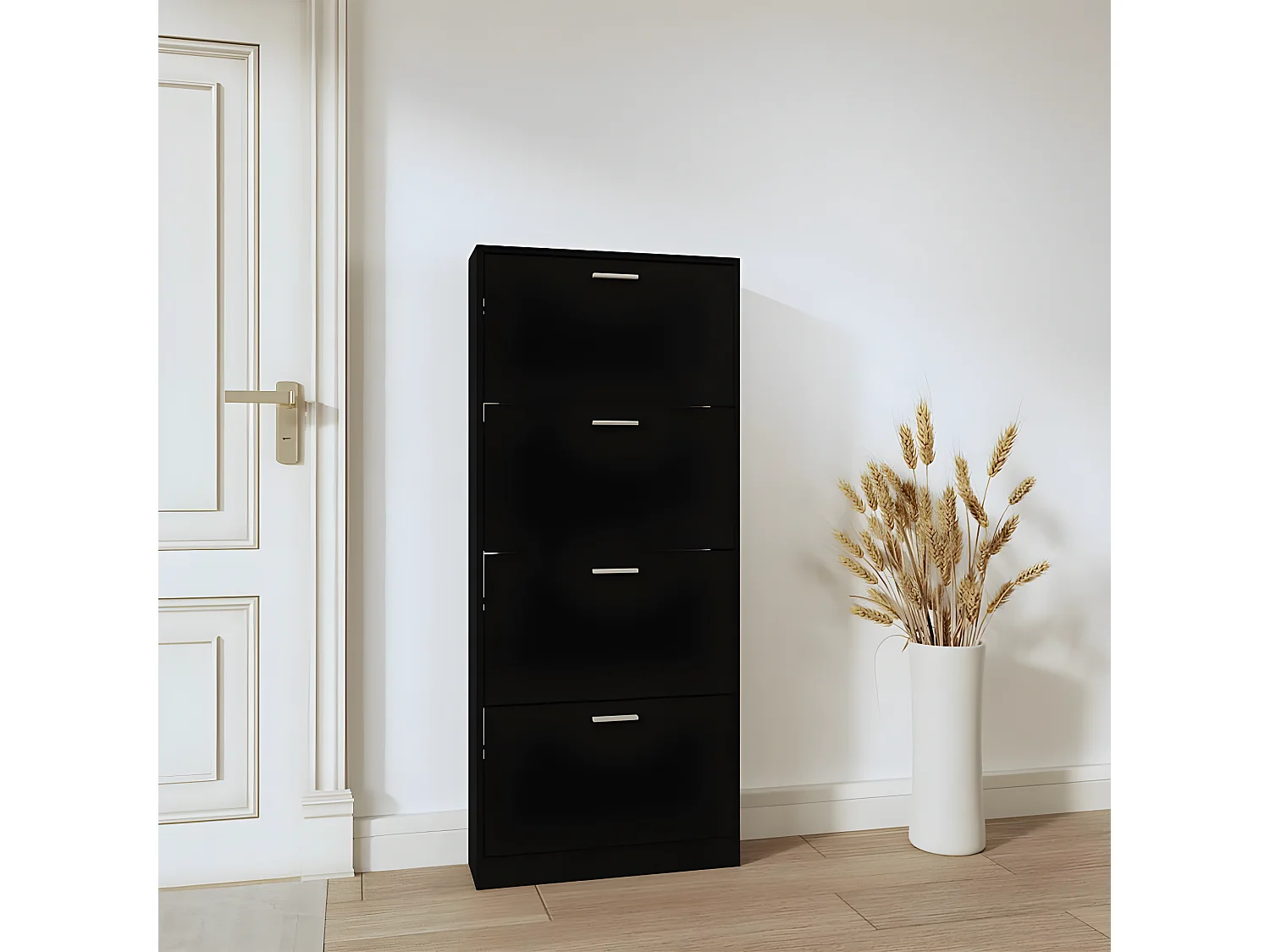 Schoenenkast 59x17x150 cm bewerkt hout zwart NL606333