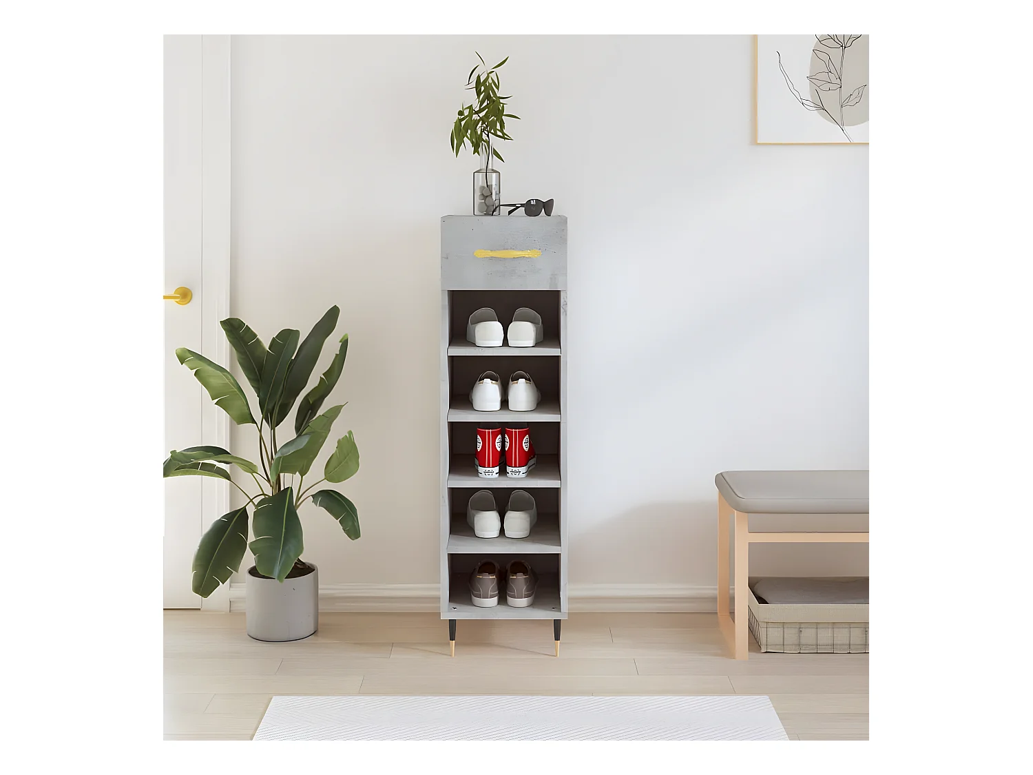 Meuble à chaussures gris béton 30x35x105 cm bois d'ingénierie WVGQ6987
