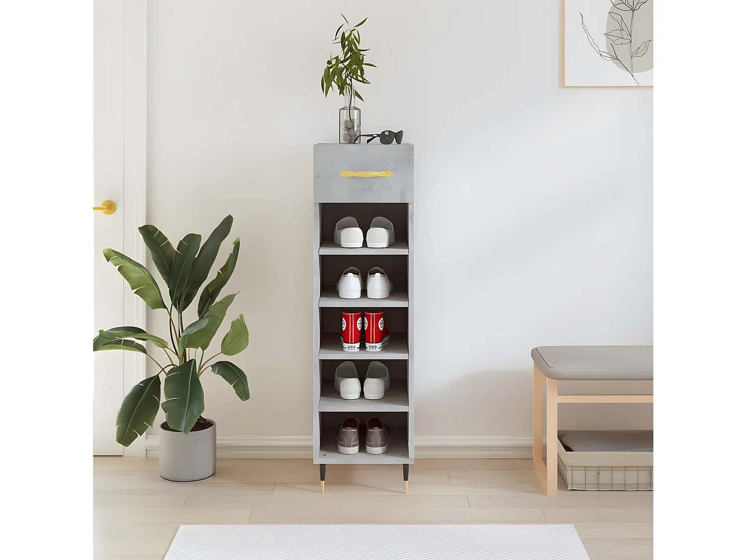 Meuble à chaussures gris béton 30x35x105 cm bois d'ingénierie WVGQ6987