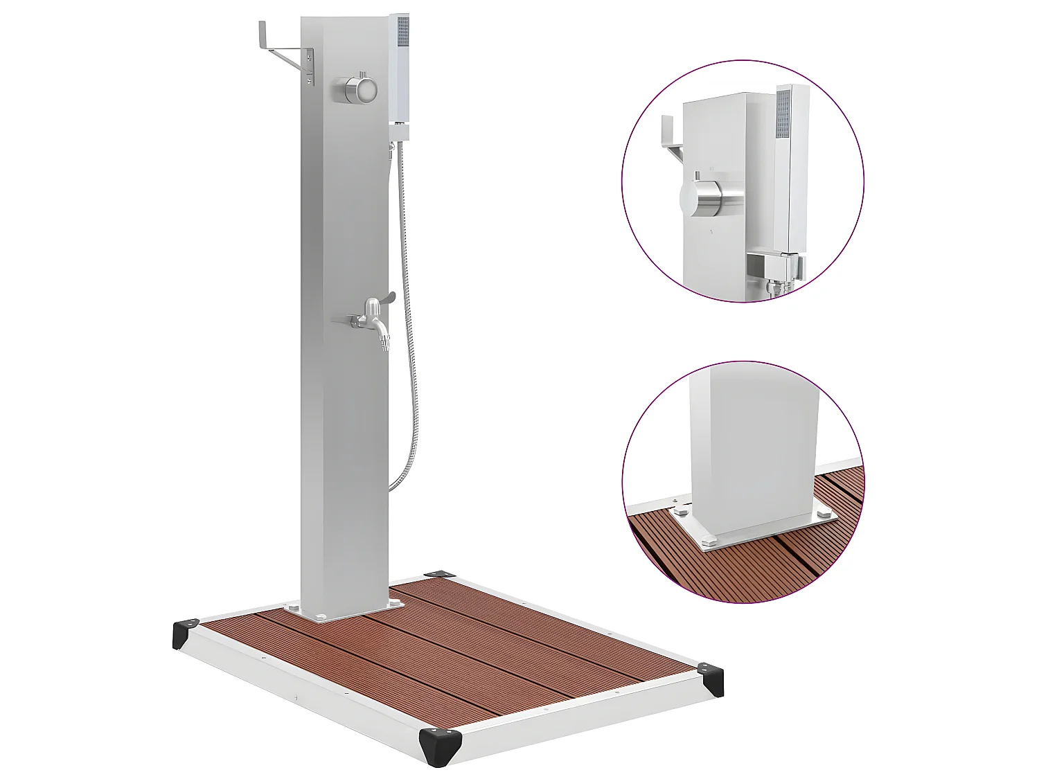 Chuveiro para exterior com base WPC aço inoxidável PT374662