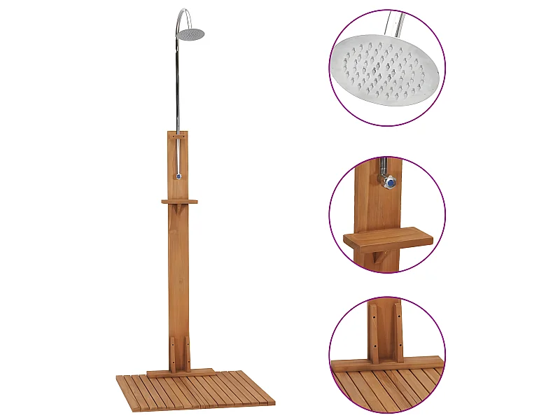 Ducha de jardín de madera maciza de teca 75x75x210 cm ES175212