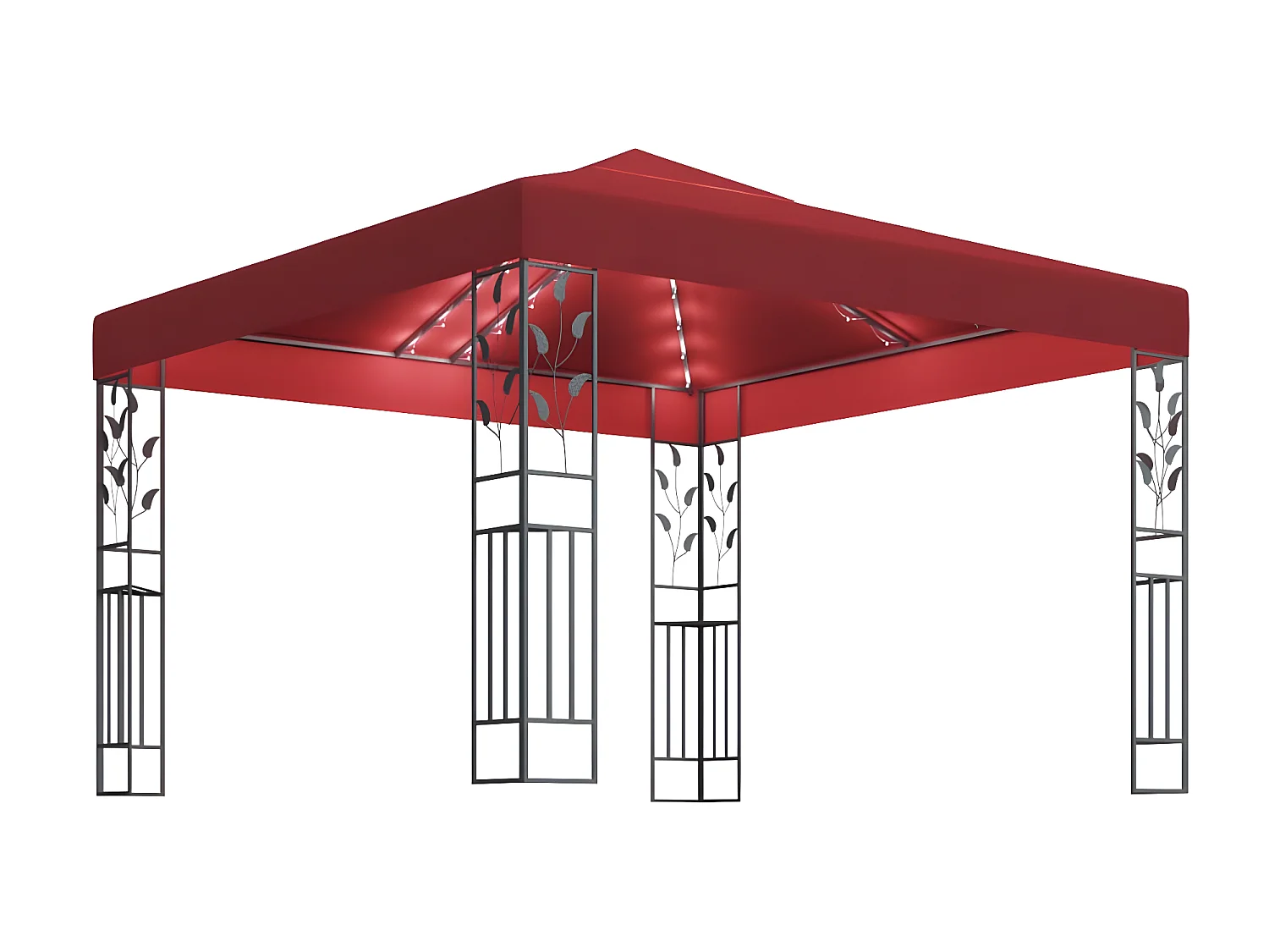 Gazebo com cordões de luzes LED 3x3 m vermelho tinto PT857832