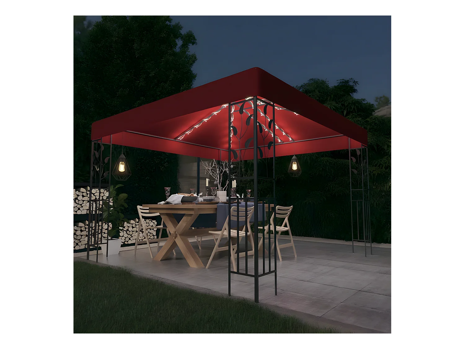 Tonnelle avec guirlande lumineuse à LED 3x3 m Bordeaux WVGQ1769