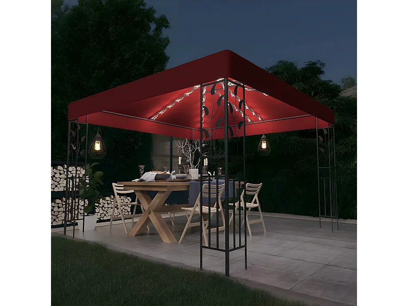 Tonnelle avec guirlande lumineuse à LED 3x3 m Bordeaux WVGQ1769
