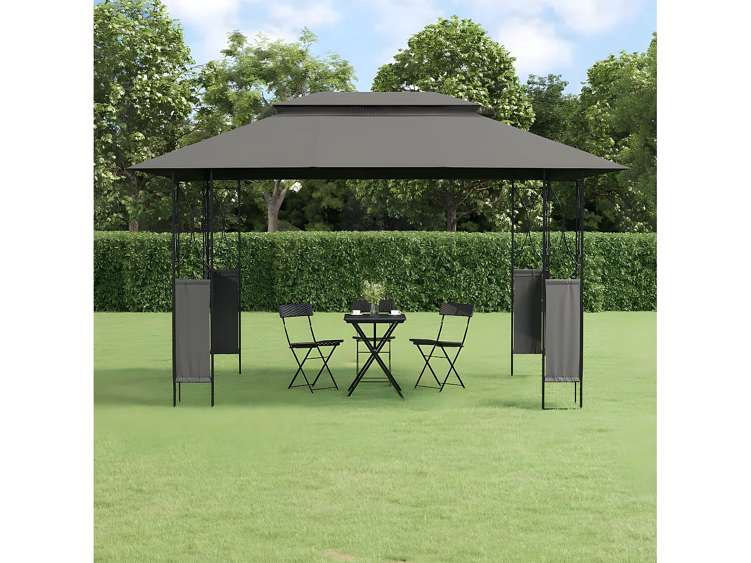 Gazebo - Tenda de recepção com telhado 400x300x270 cm aço antracite PT428350
