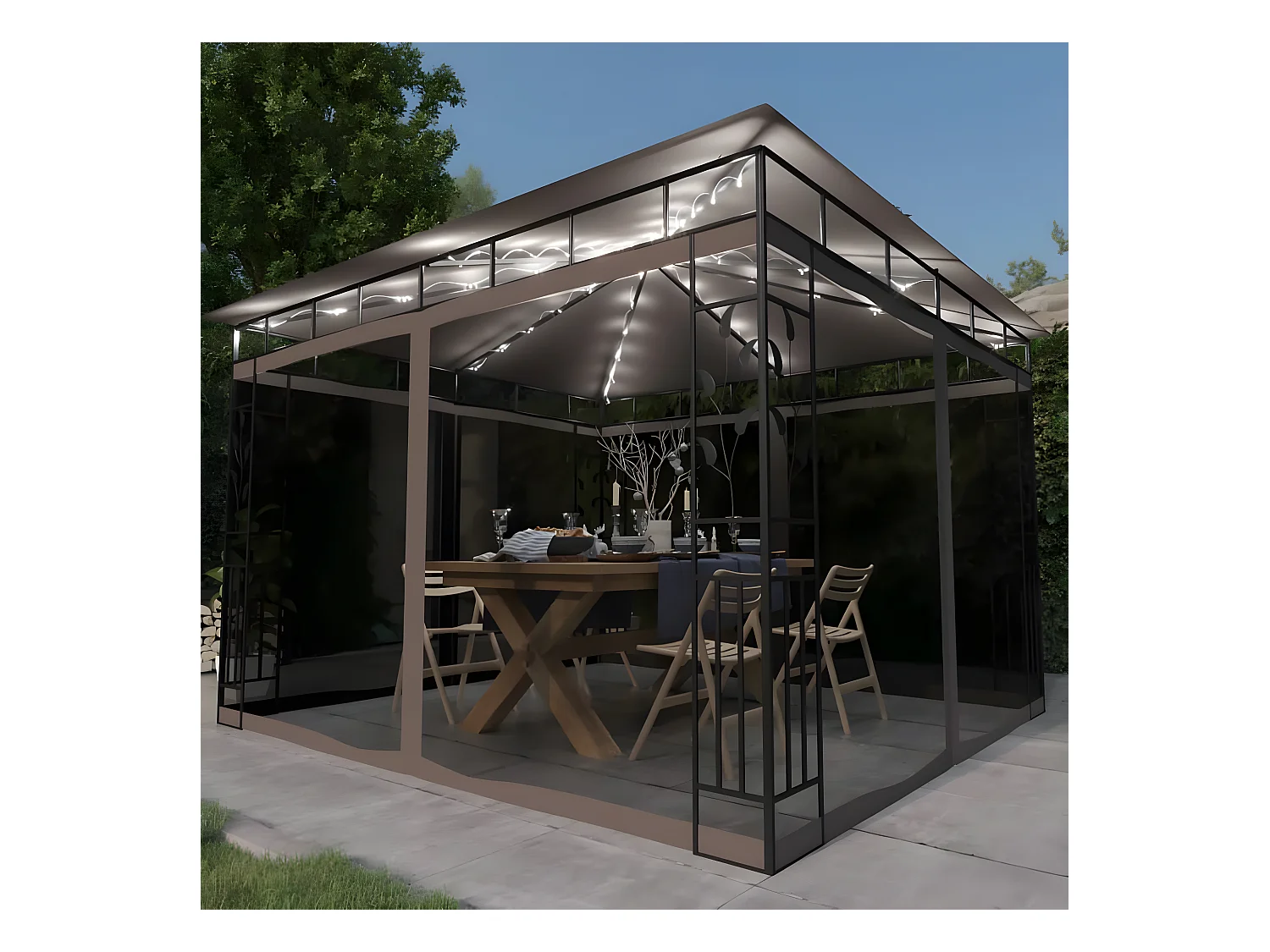 Tonnelle avec moustiquaire et lumières Led 3x3x2,73 m Taupe WVGQ6500