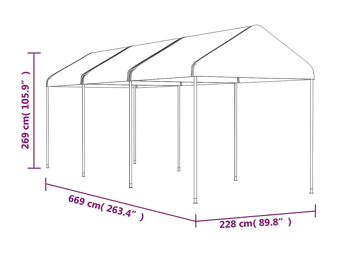 Gazebo - Tenda de recepção com telhado 6,69x2,28x2,69 m polietileno branco PT195067
