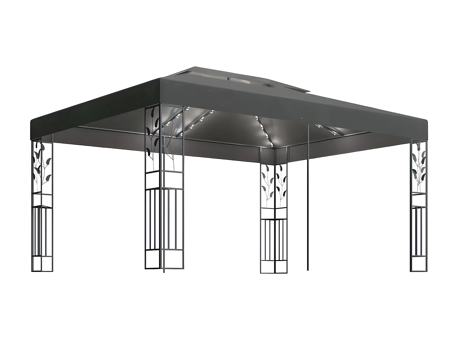 Gazebo - Tenda de recepção com toldo duplo e cordões de luzes LED 3x4 m antracite PT900119