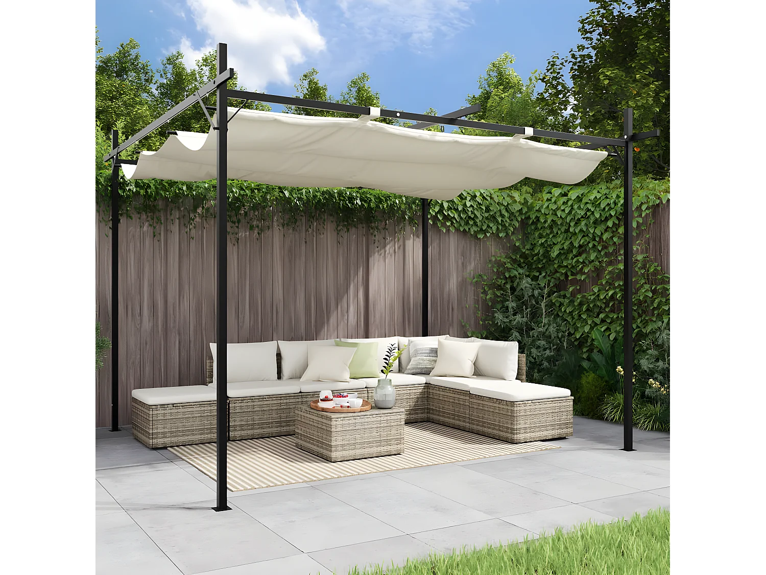 Pergola avec toit rétractable crème 295x292x230 cm WVGQ6359