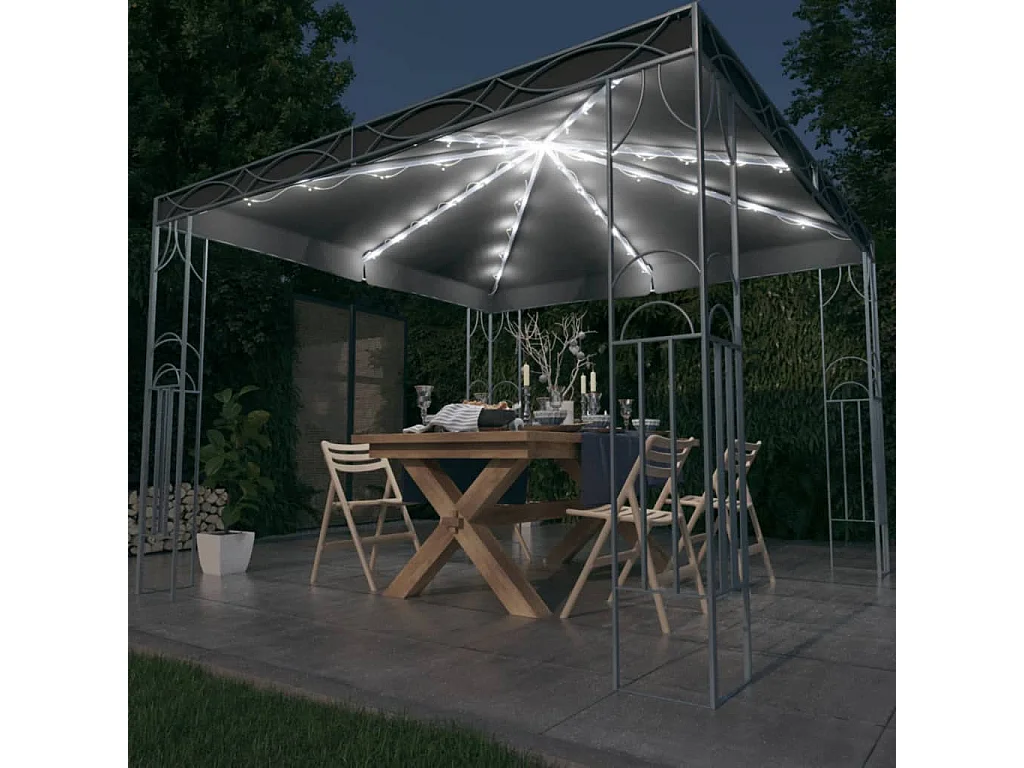 Gazebo - Tenda de recepção com cordões de luzes LED 300x300 cm antracite PT175405