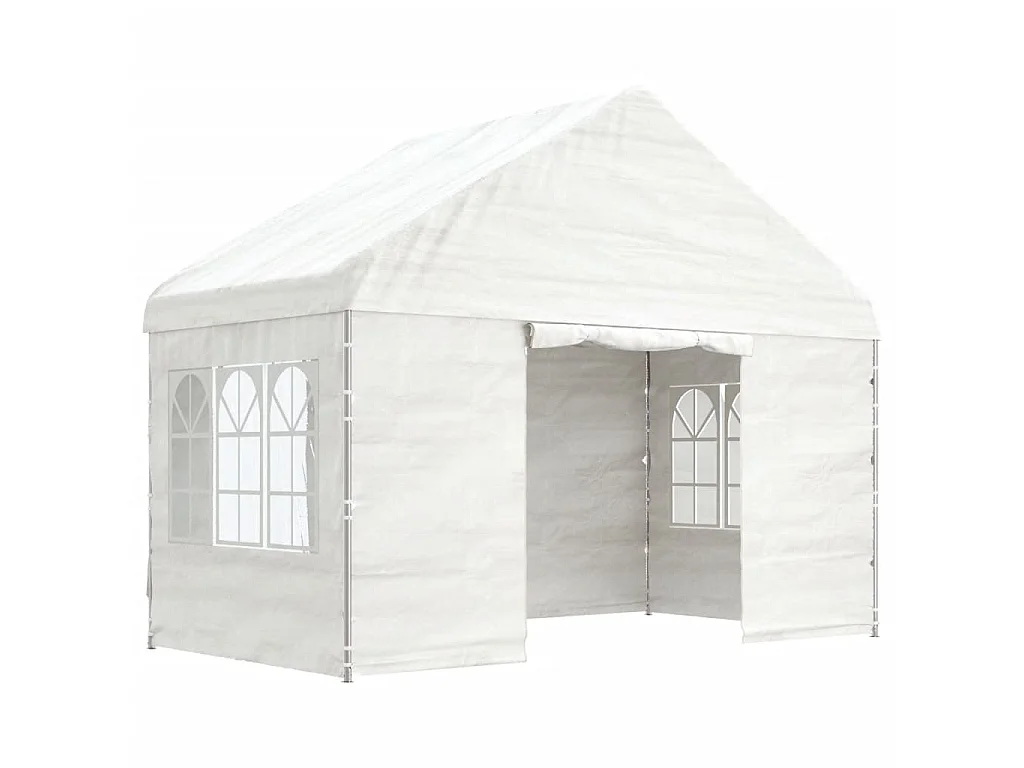 Prieel met dak 4,08x2,23x3,22 m polyetheen wit NL461489
