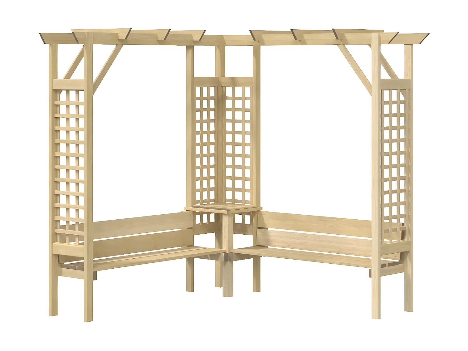Pérgola de esquina con banco madera de pino impregnada ES773043