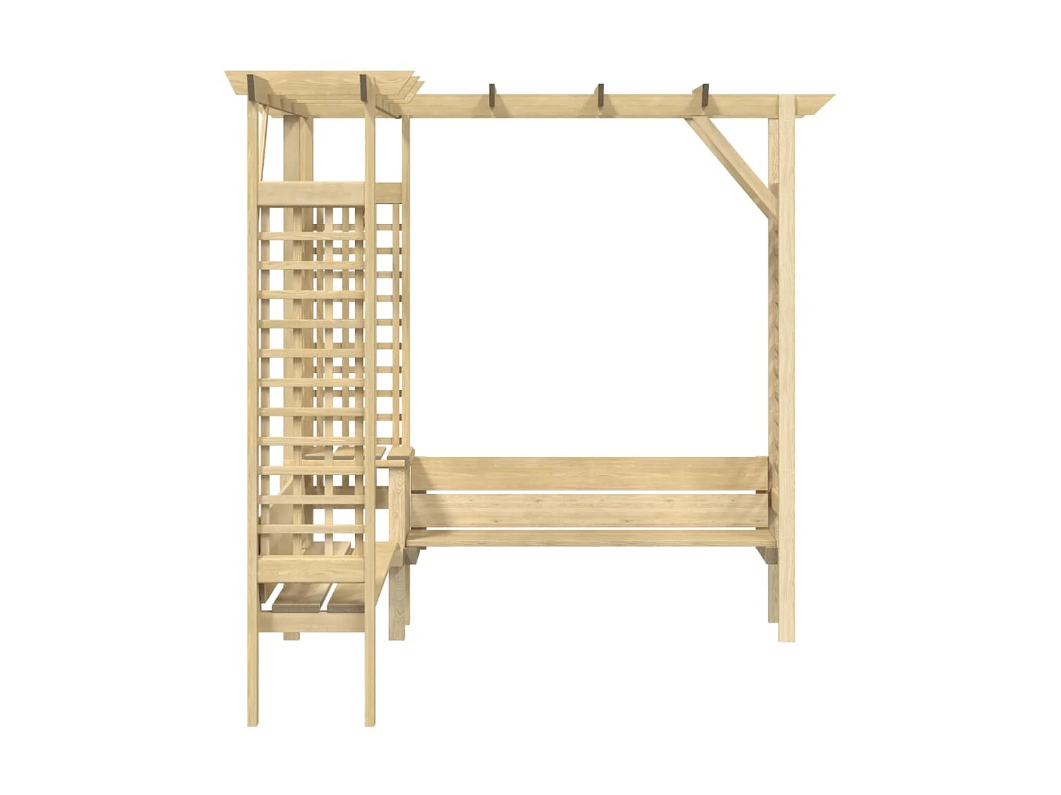 Pérgola de esquina con banco madera de pino impregnada ES773043