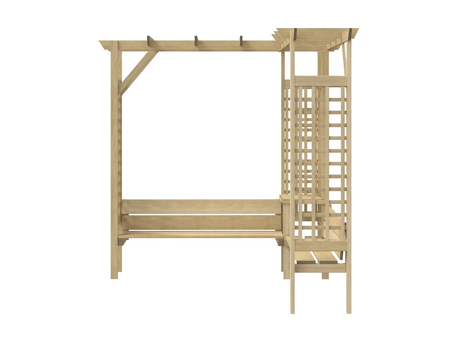 Pérgola de esquina con banco madera de pino impregnada ES773043