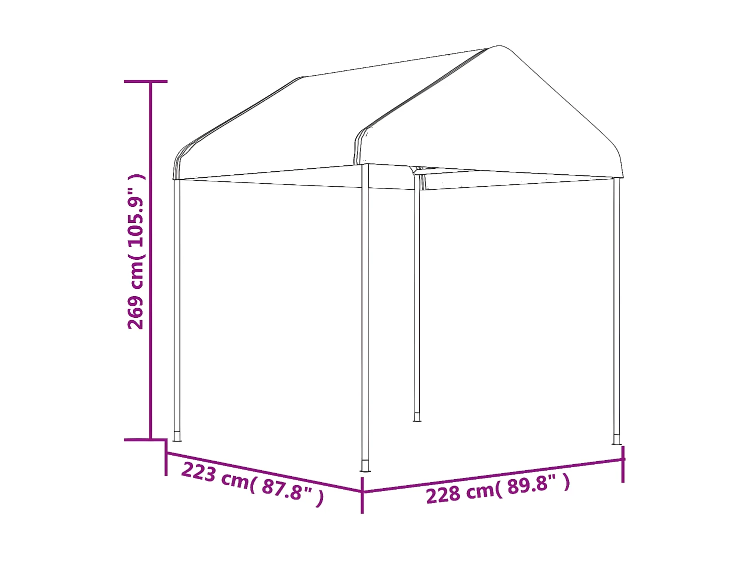 Gazebo - Tenda de recepção com telhado 2,28x2,23x2,69 m polietileno branco PT345637
