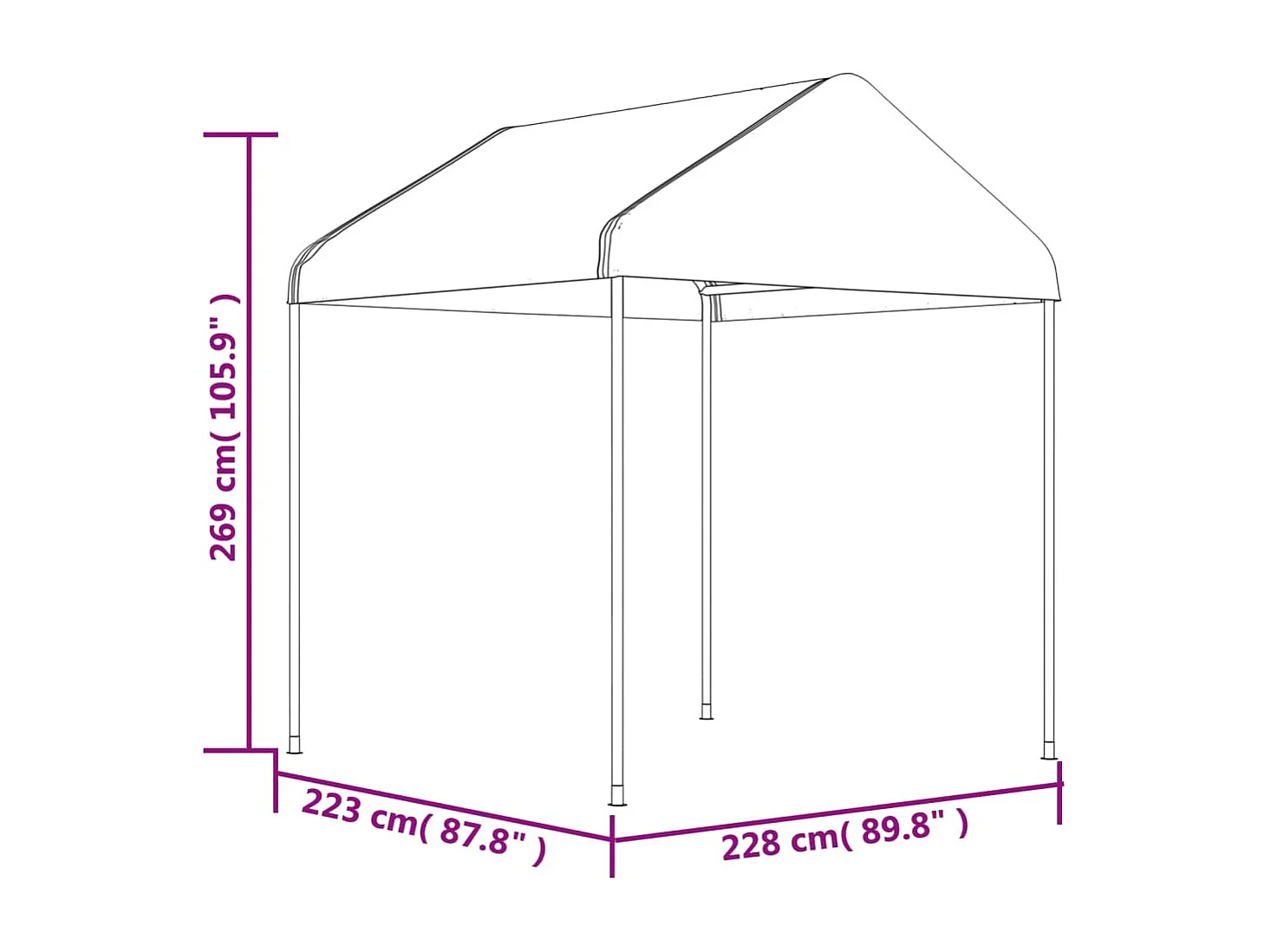 Tonnelle avec toit blanc 2,28x2,23x2,69 m polyéthylène WVGQ7983