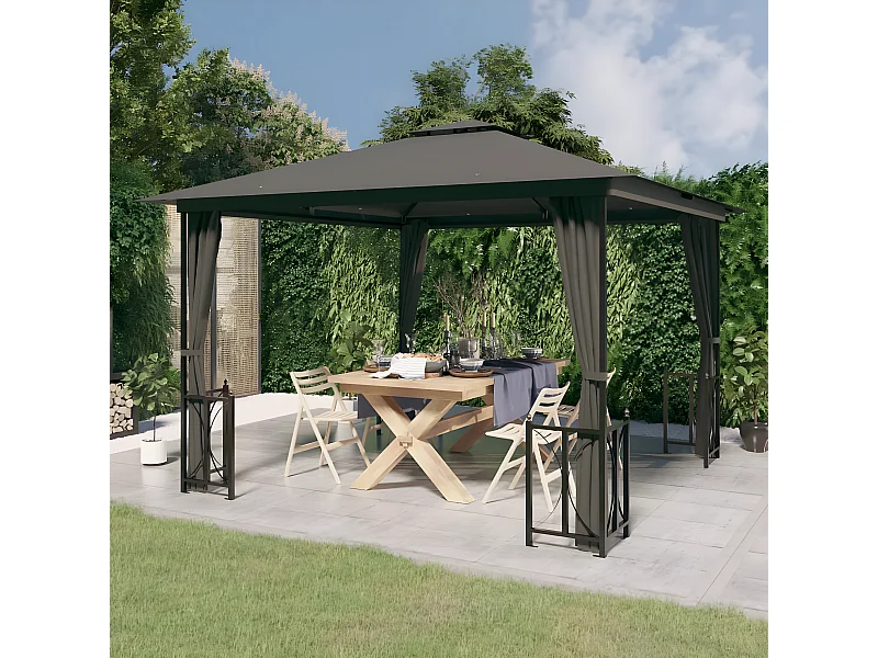 Gazebo - Tenda de recepção com paredes laterais e telhado duplo 3x3 m cor antracite PT585537