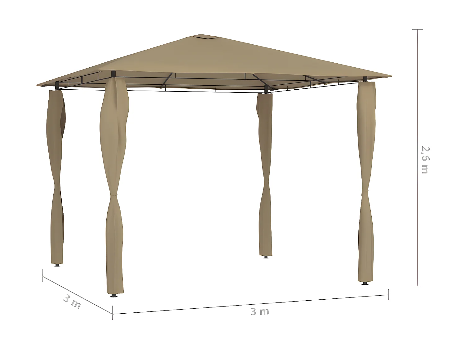 Tonnelle avec revêtement de poteaux 3x3x2,6 m Taupe 160 g/m² WVGQ9841
