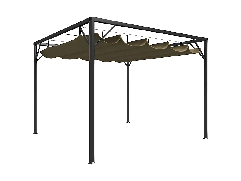 Gazebo jardim telhado retrátil 3x3 m 180 g/m² cinza-acastanhado PT409260