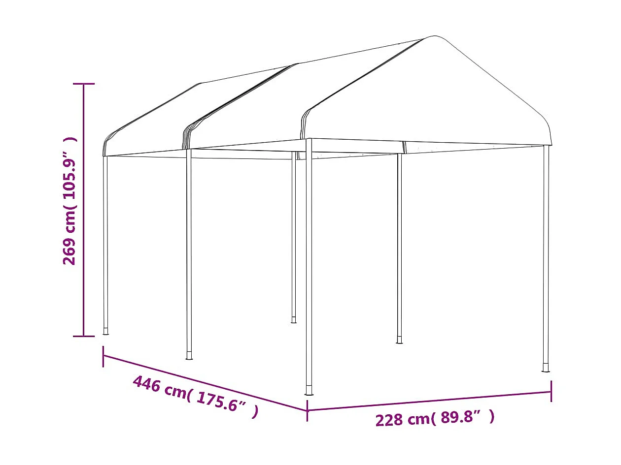Tonnelle avec toit blanc 4,46x2,28x2,69 m polyéthylène WVGQ3405