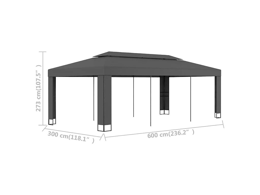 Tonnelle avec toit double 3x6 m Anthracite WVGQ5540