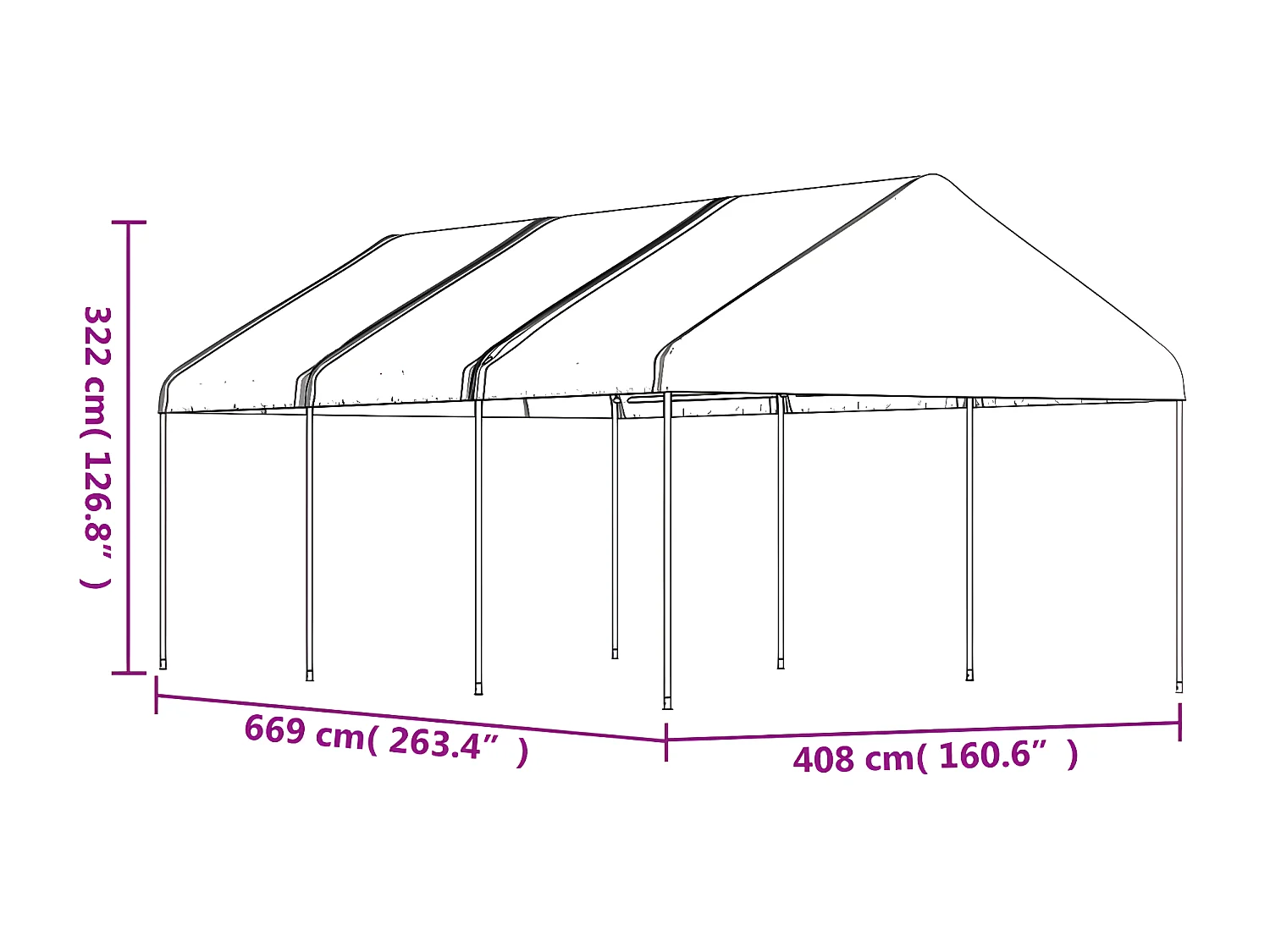 Gazebo - Tenda de recepção com telhado 6,69x4,08x3,22 m polietileno branco PT140152
