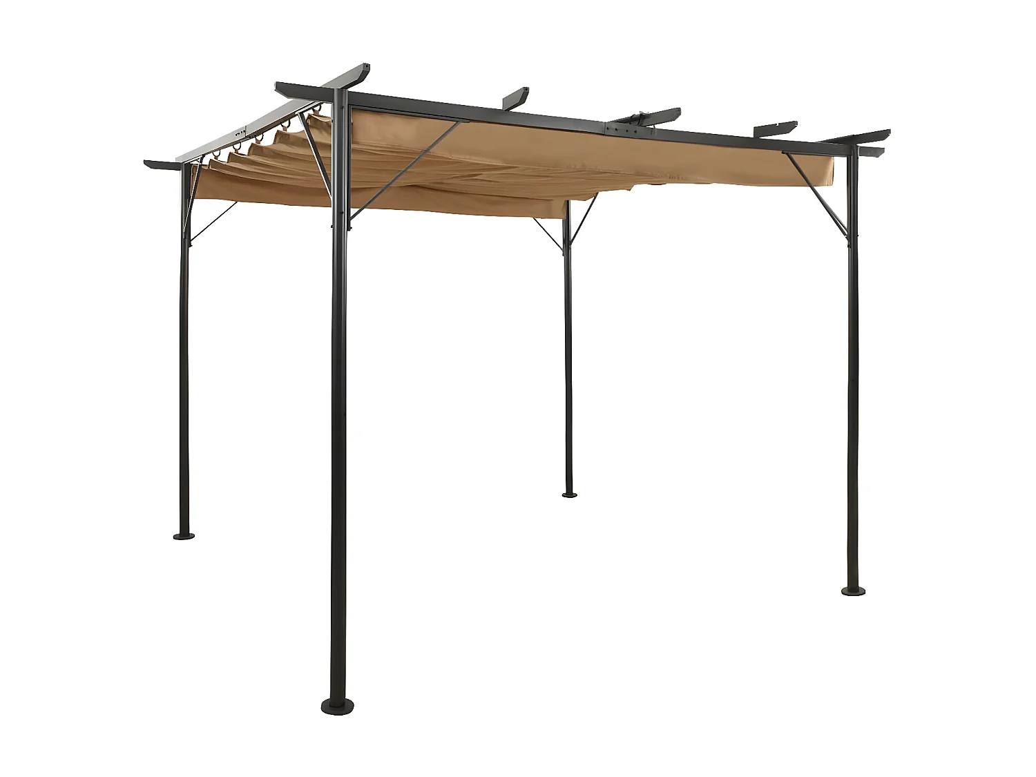 Pérgola com toldo retrátil 3x3 m 180 g/m² aço cinza-acastanhado PT722903
