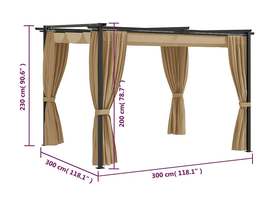 Gazebo - Tenda de recepção com cortinas 3x3 m aço cinzento-acastanhado PT912764