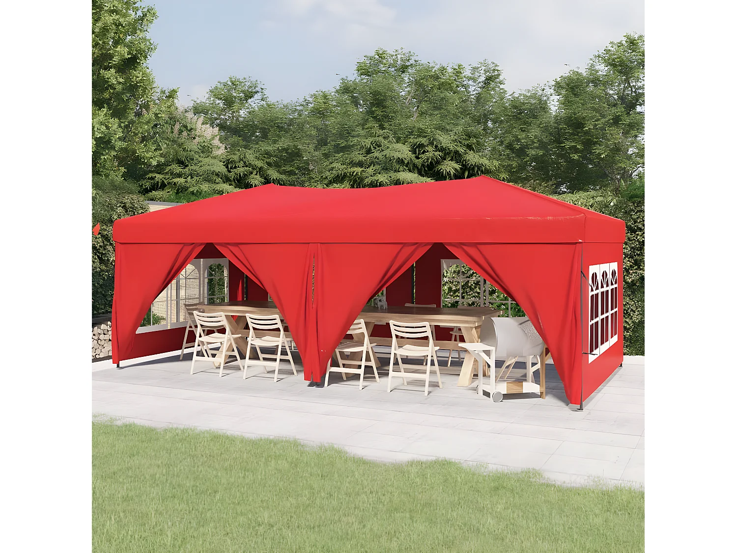 Carpa para fiestas plegable con paredes laterales rojo 3x6 m ES119792
