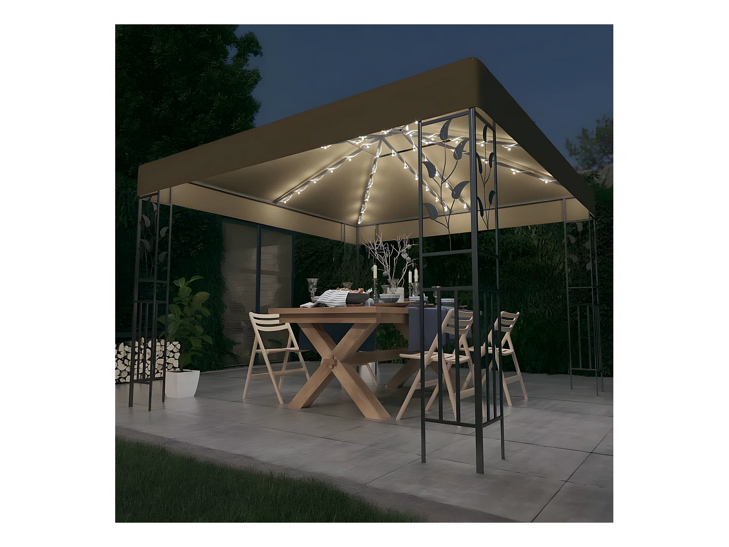 Tonnelle avec guirlande lumineuse à LED 3x3 m Taupe WVGQ4894