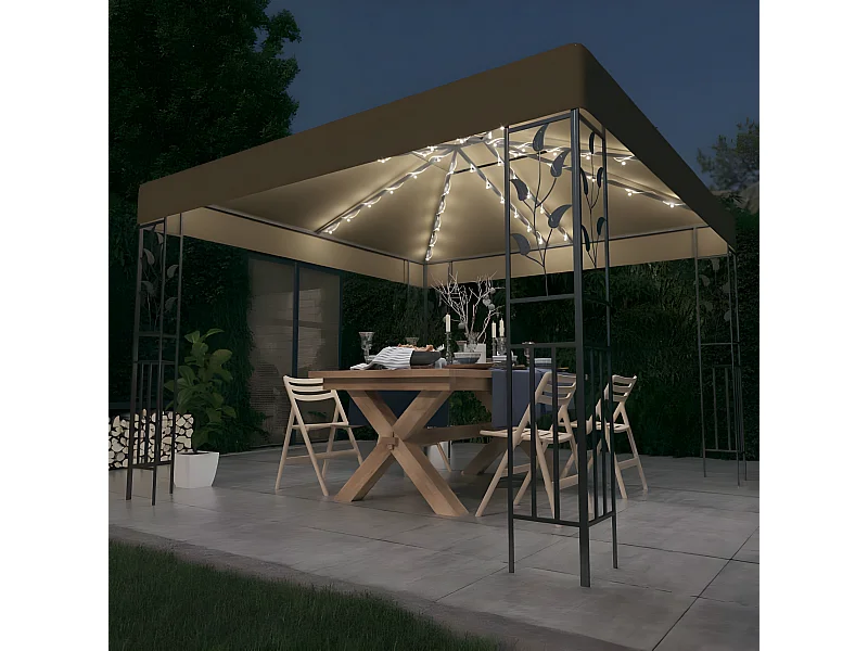 Tonnelle avec guirlande lumineuse à LED 3x3 m Taupe WVGQ4894