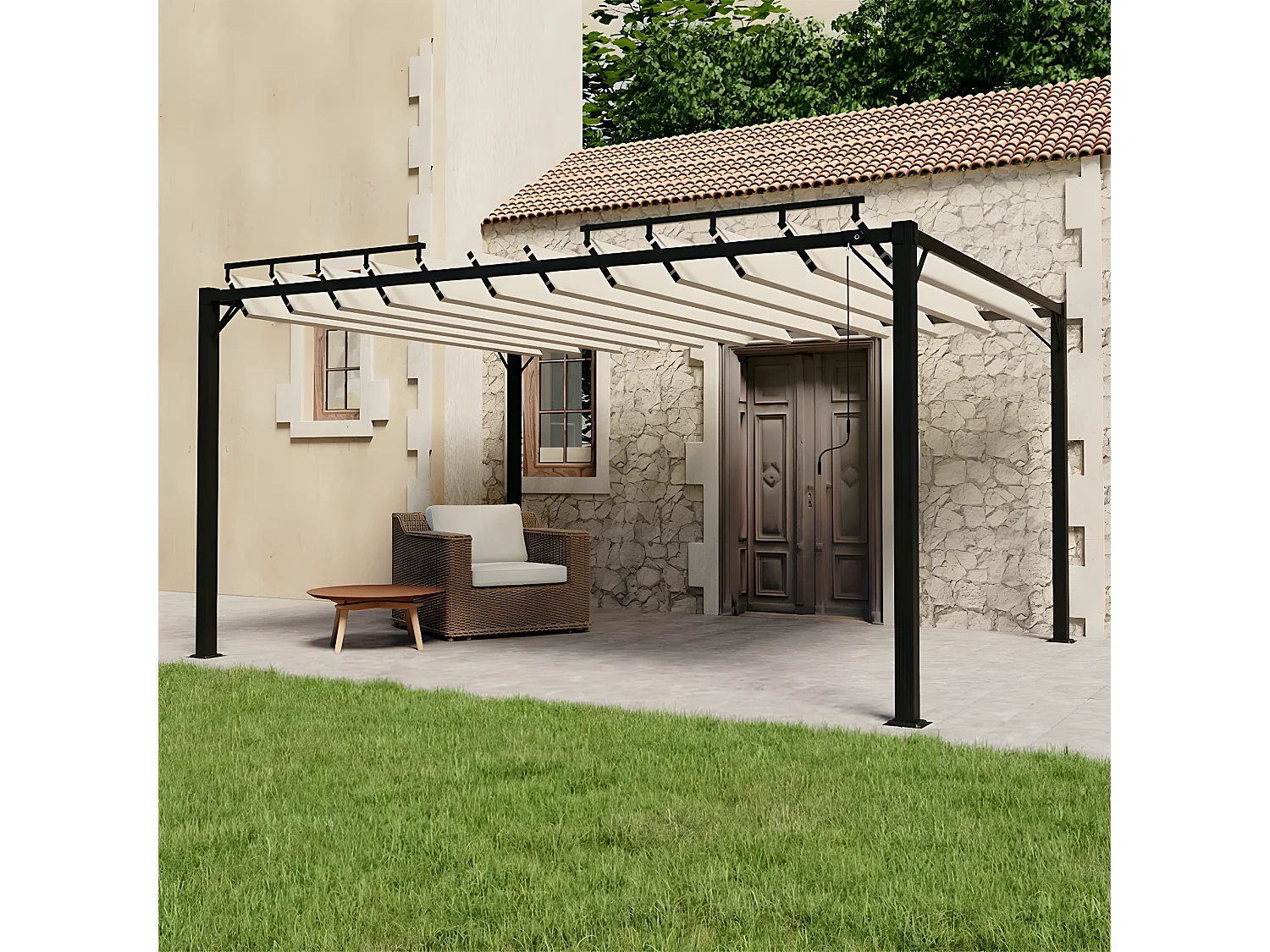 Tonnelle avec toit à persienne 3x4 m Crème Tissu et aluminium WVGQ6659
