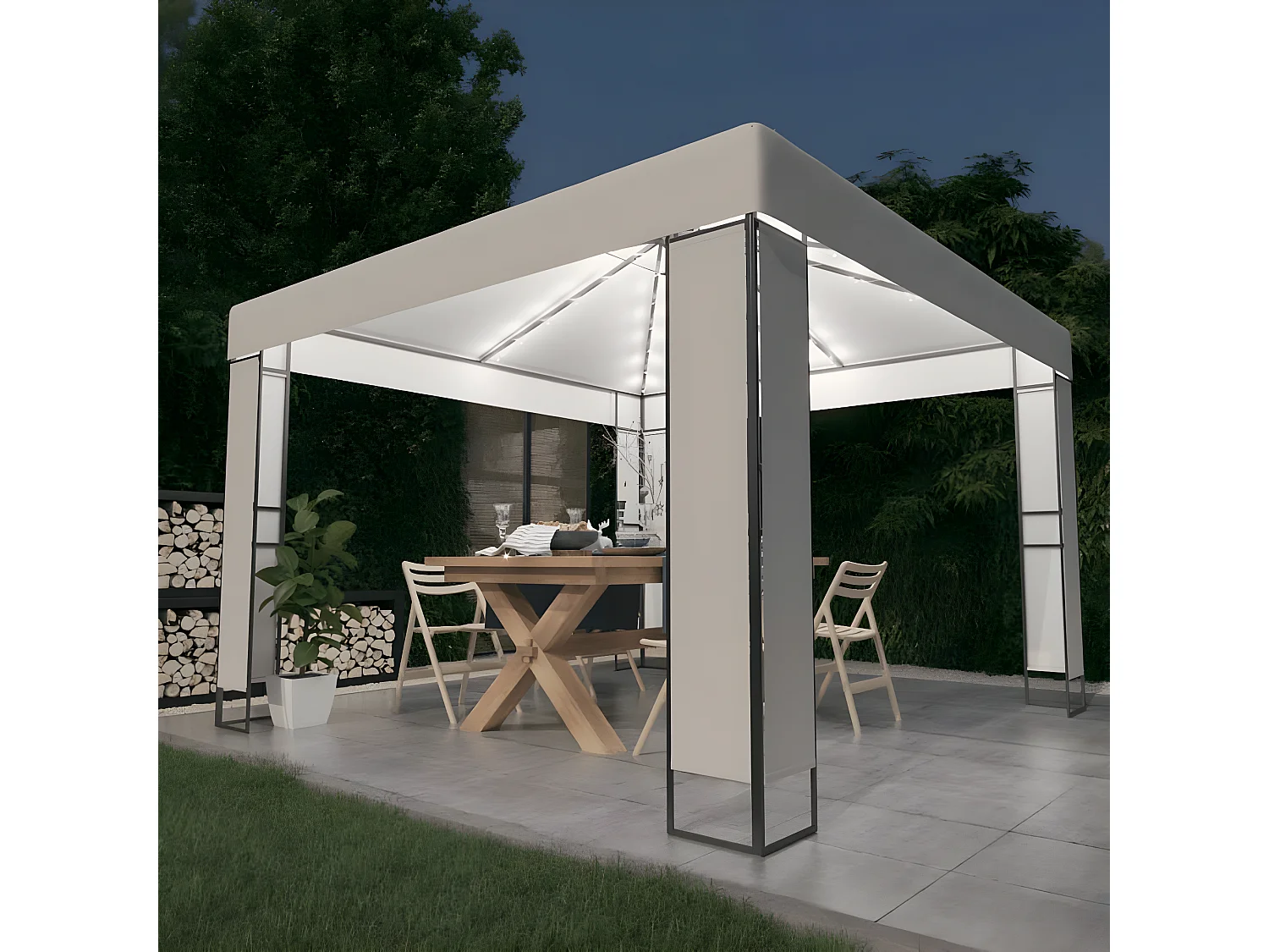 Tonnelle avec double toit et lumières LED 3x3 m Blanc WVGQ1841