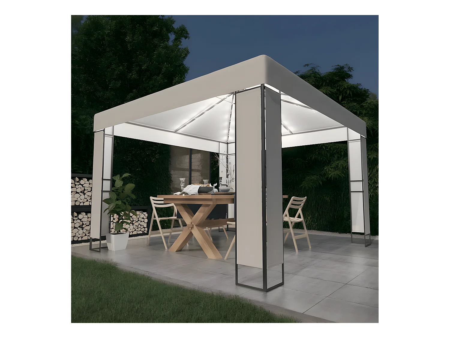 Tonnelle avec double toit et lumières LED 3x3 m Blanc WVGQ1841