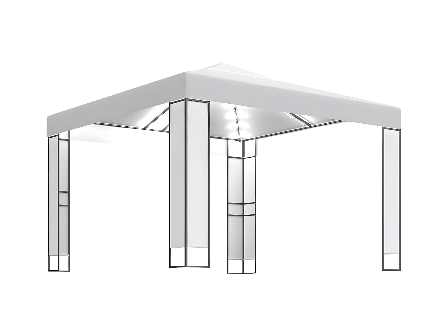 Prieel met dubbel dak en LED-lichtslinger 3x3 m wit NL454383