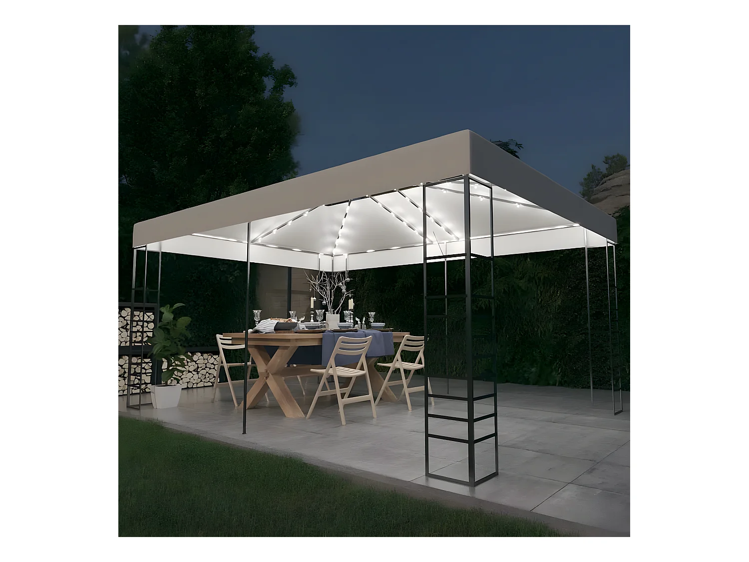 Tonnelle avec guirlande lumineuse à LED 4x3x2,7 m Blanc WVGQ8948