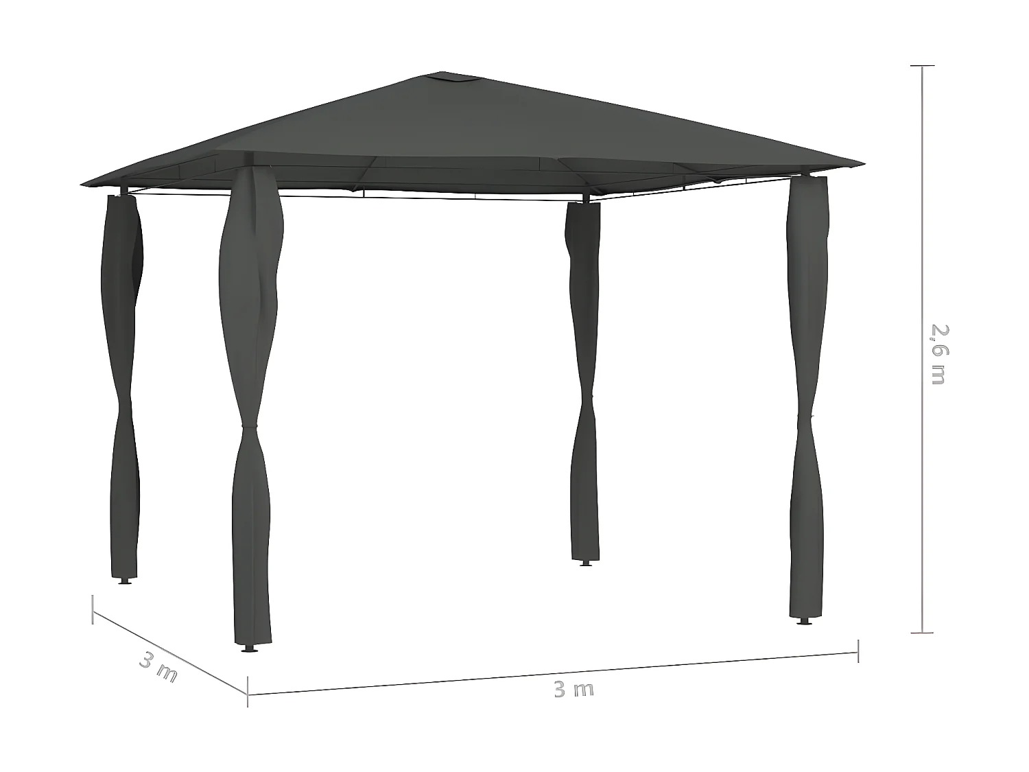 Gazebo - Tenda de recepção 3x3x2,6 m com capas para postes 160 g/m² antracite PT702035