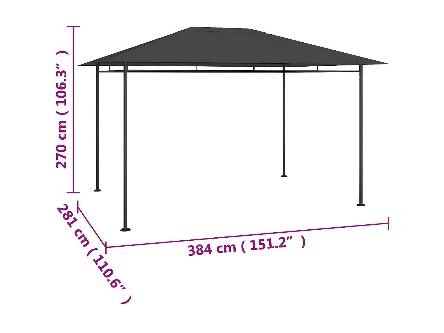 Gazebo - Tenda de recepção 384x281x270 cm 180 g/m² antracite PT199965