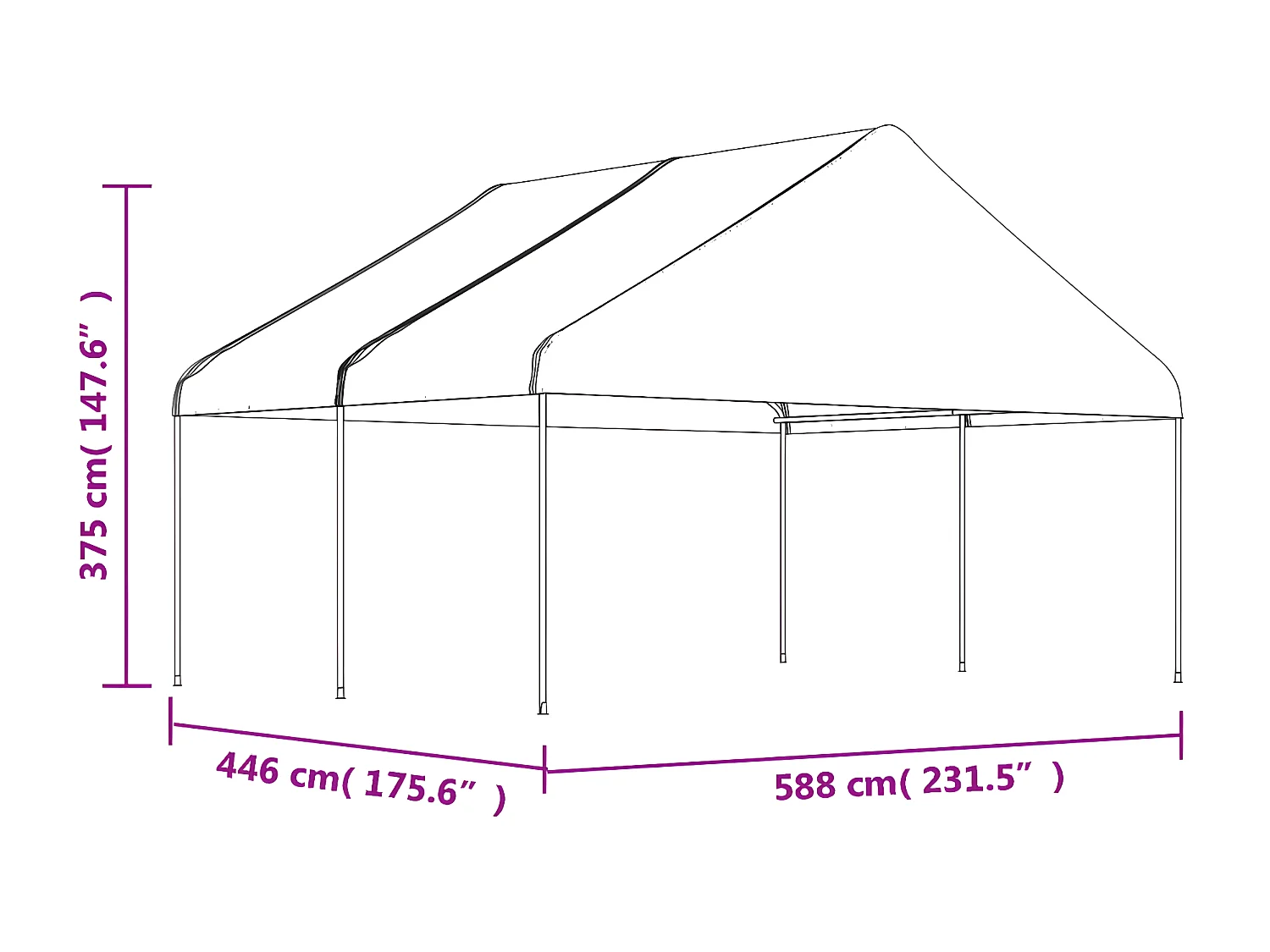 Gazebo - Tenda de recepção com telhado 4,46x5,88x3,75 m polietileno branco PT185851