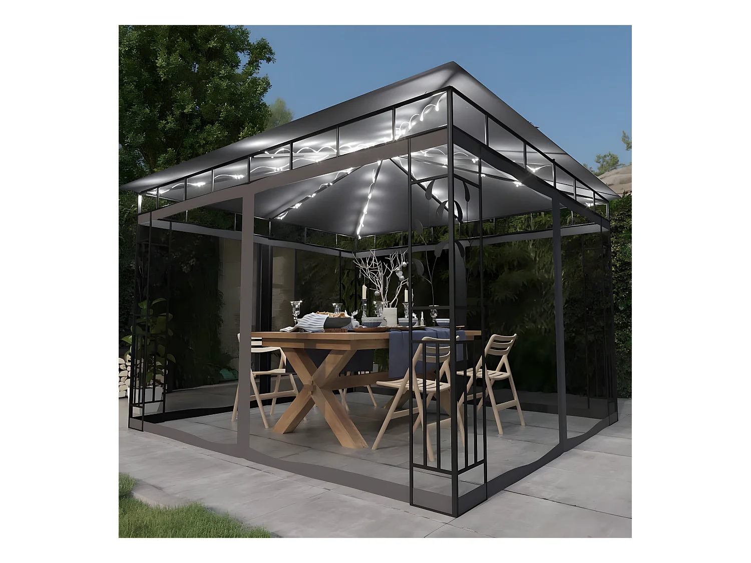 Tonnelle avec moustiquaire et lumières LED 3x3x2,73m Anthracite WVGQ9347