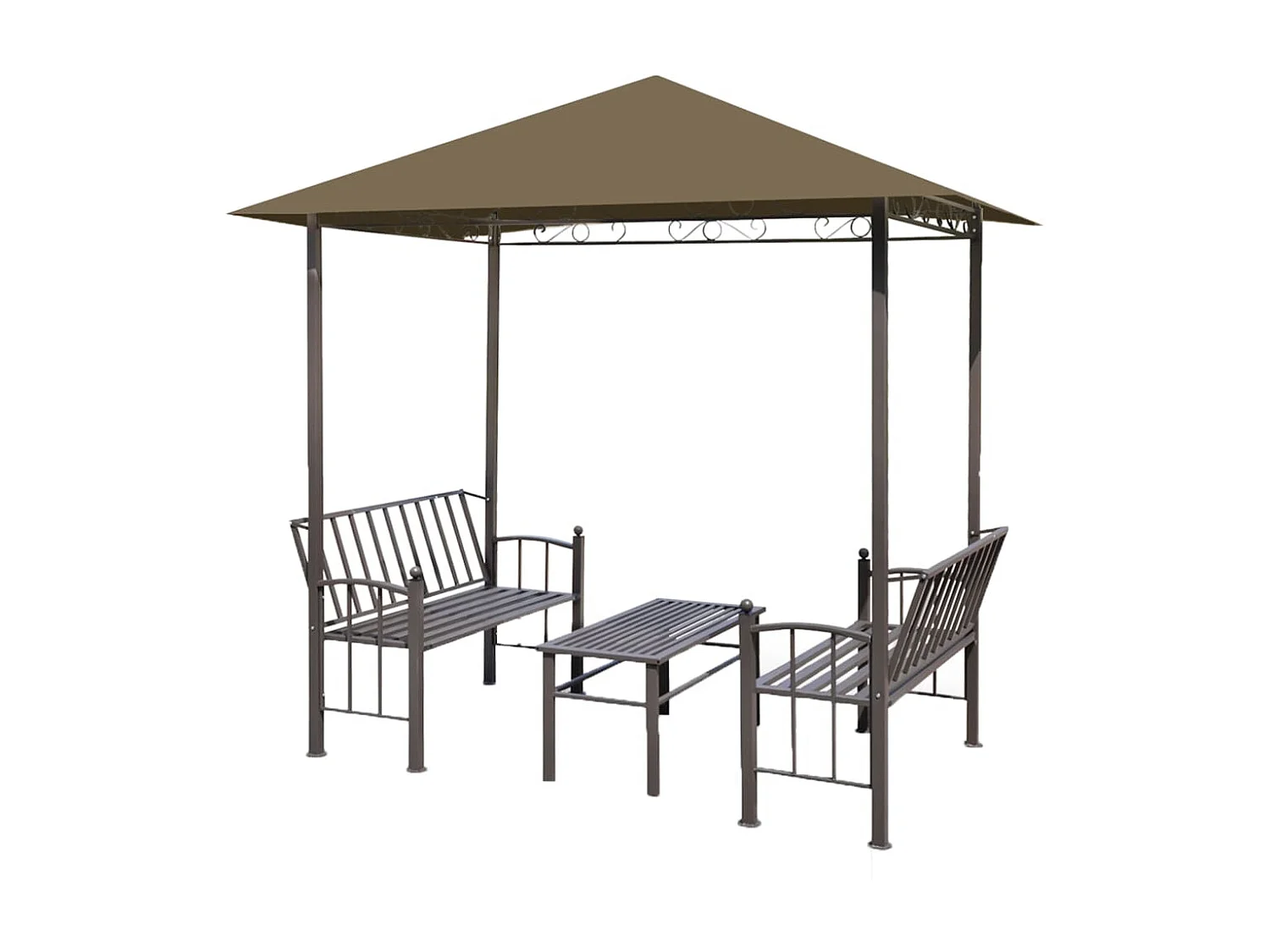 Pavillon de jardin et table et bancs 2,5x1,5x2,4m Taupe 180g/m²	 WVGQ5748