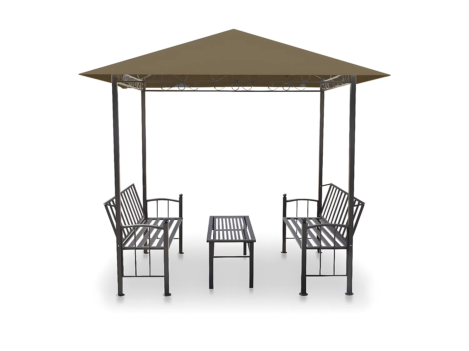 Pavillon de jardin et table et bancs 2,5x1,5x2,4m Taupe 180g/m²	 WVGQ5748