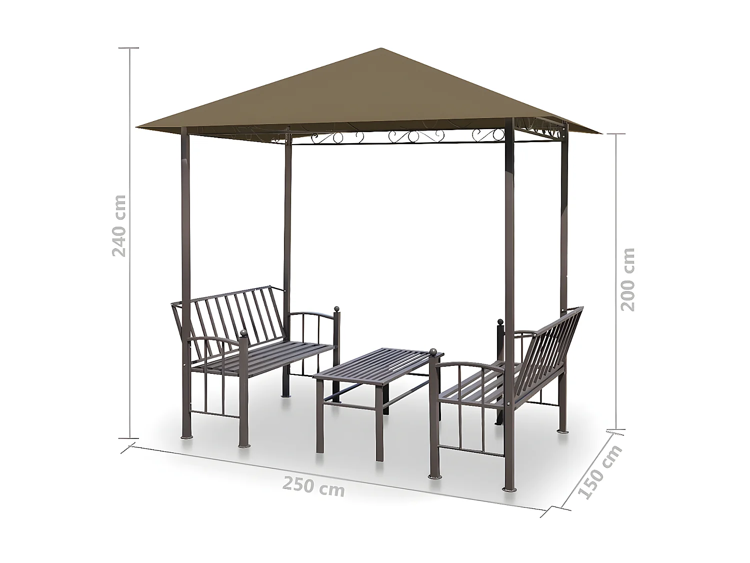 Pavillon de jardin et table et bancs 2,5x1,5x2,4m Taupe 180g/m²	 WVGQ5748