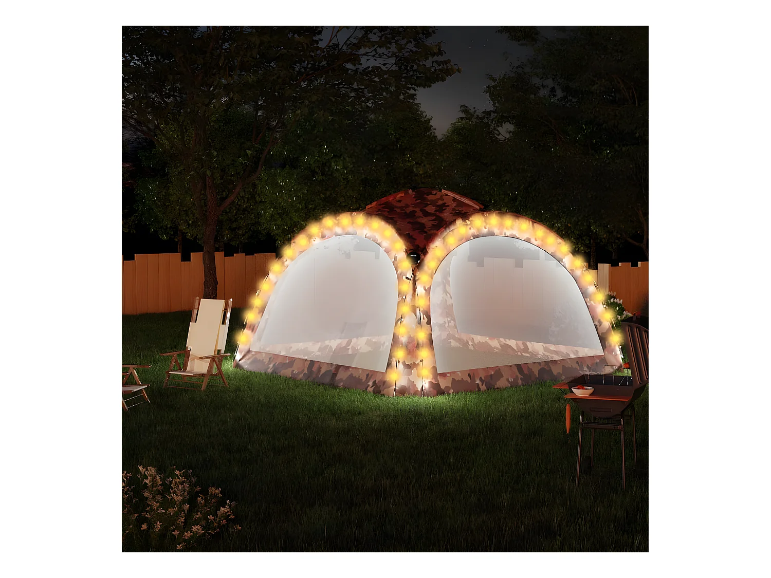 Tente de réception avec LED et 4 parois 3,6x3,6x2,3m Camouflage WVGQ3727