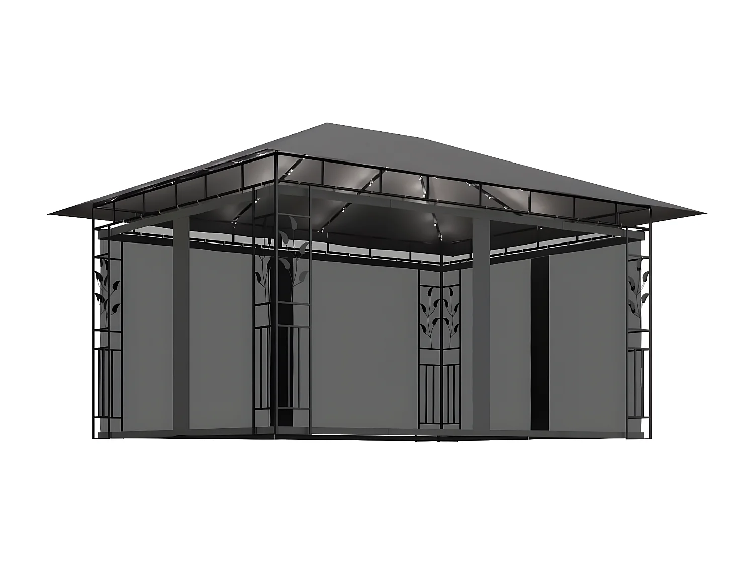 Gazebo - Tenda de recepção c/ mosquiteiro e cordões luzes LED 4x3x2,73m antracite PT855283