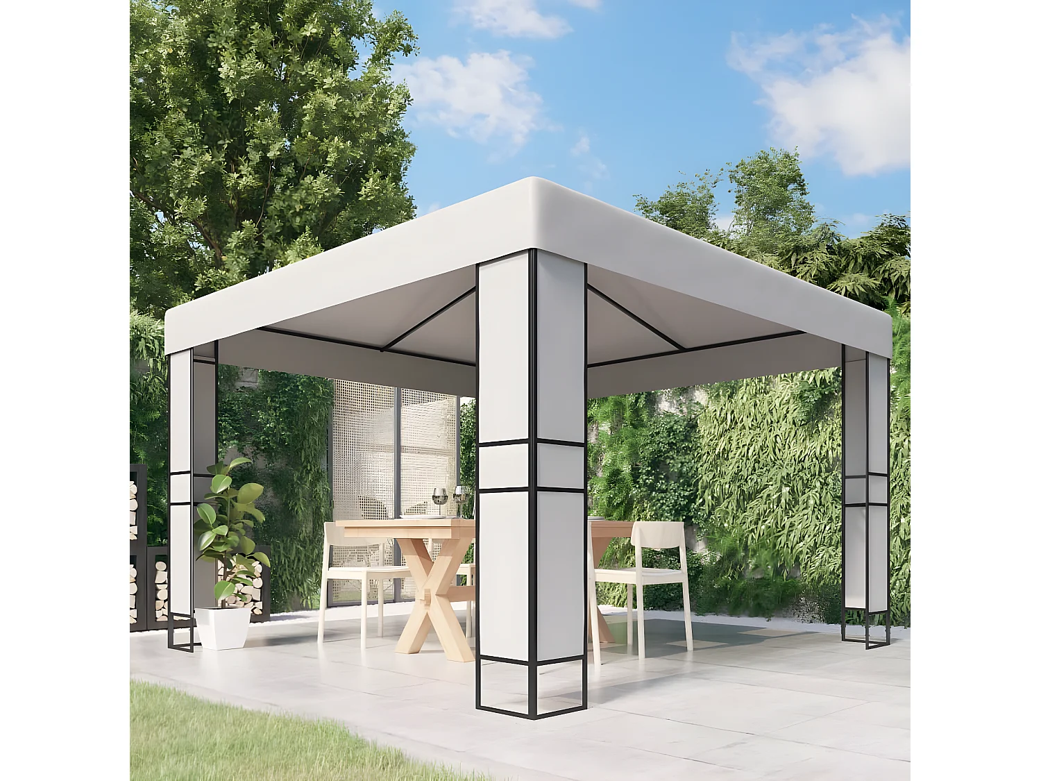 Tonnelle avec toit double 3x3 m Blanc WVGQ4683