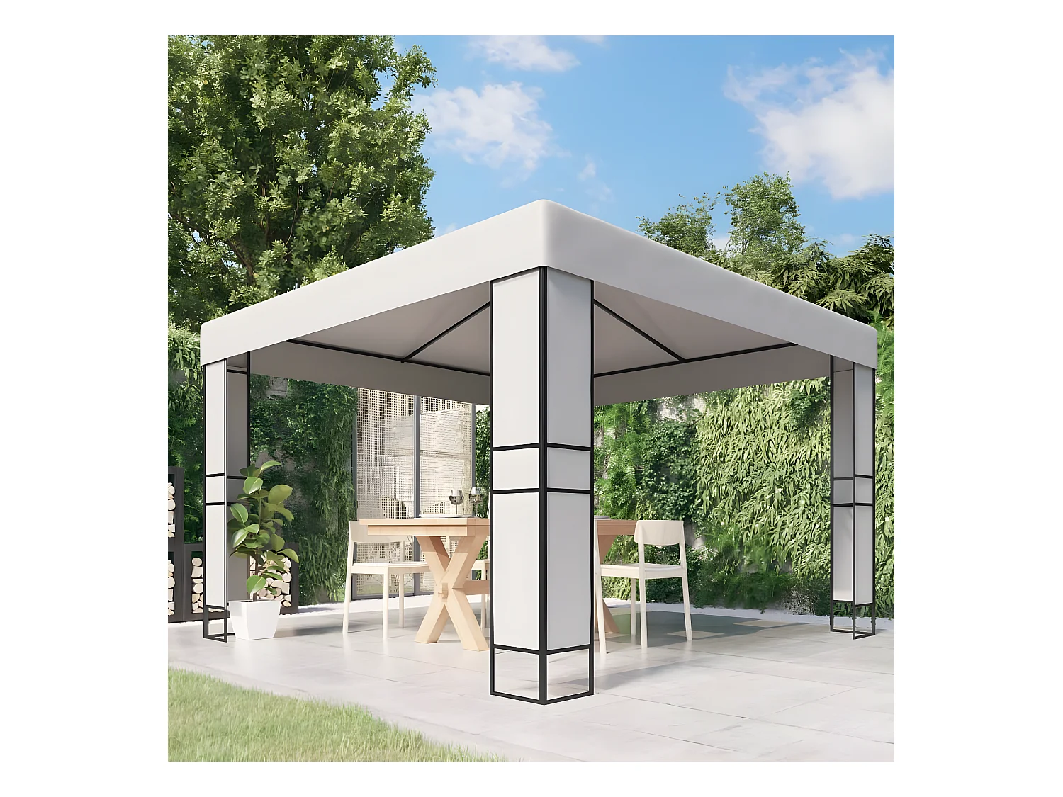 Tonnelle avec toit double 3x3 m Blanc WVGQ4683