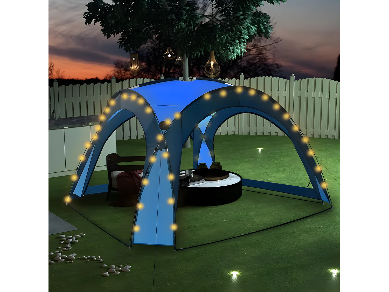 Partytent met LED en 4 zijwanden 3,6x3,6x2,3 m blauw NL628643