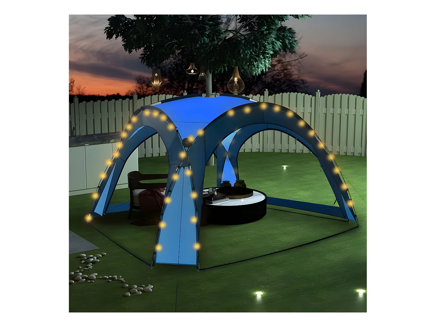 Tente de réception avec LED et 4 parois 3,6x3,6x2,3 m Bleu WVGQ2071
